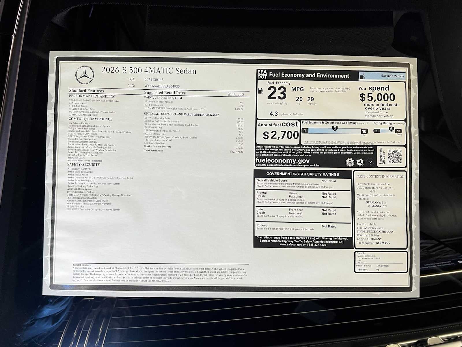 2026 Mercedes-Benz S-Class S 500