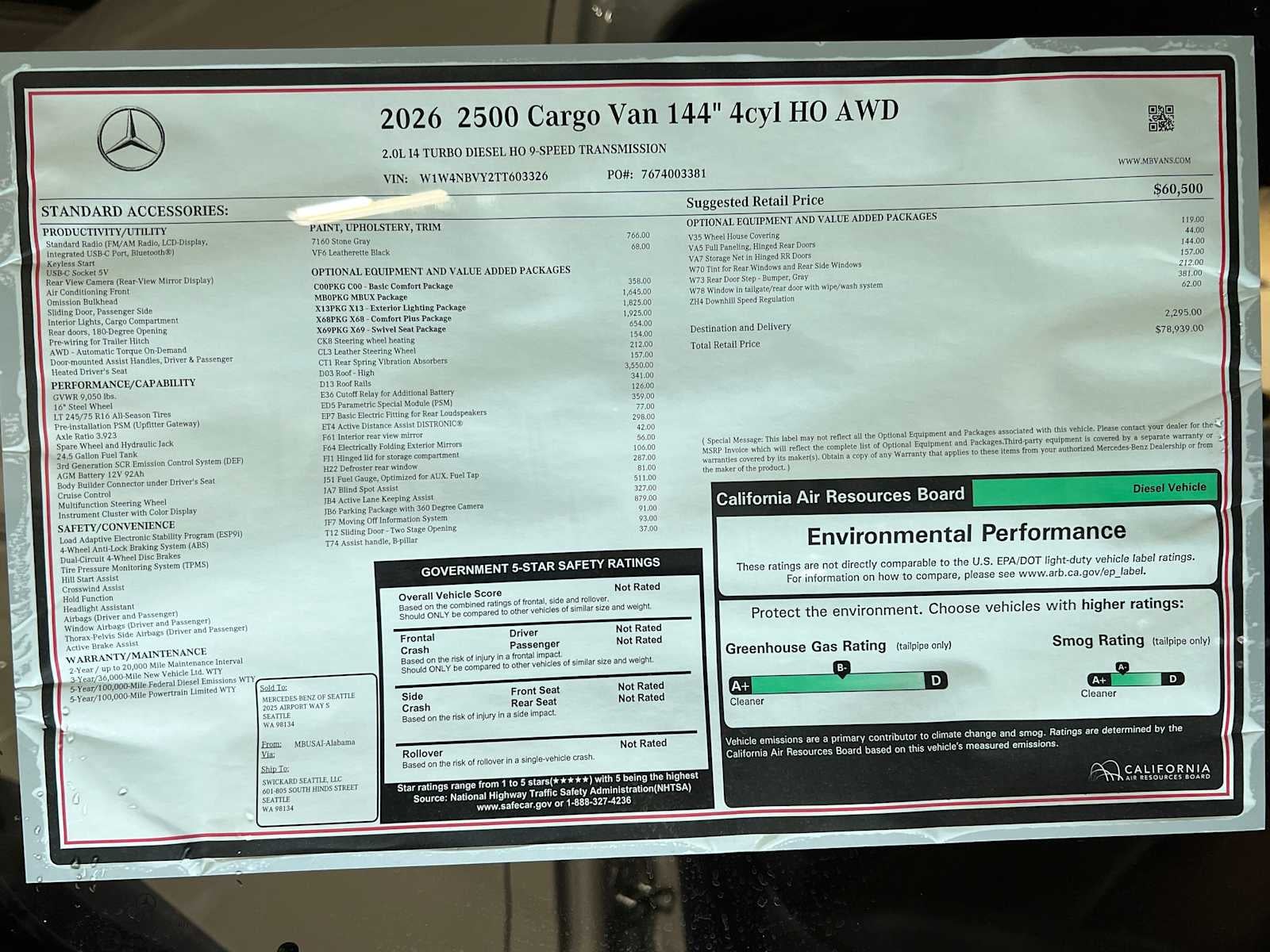2026 Mercedes-Benz Sprinter 2500 Standard Roof I4 Diesel HO 144" AWD