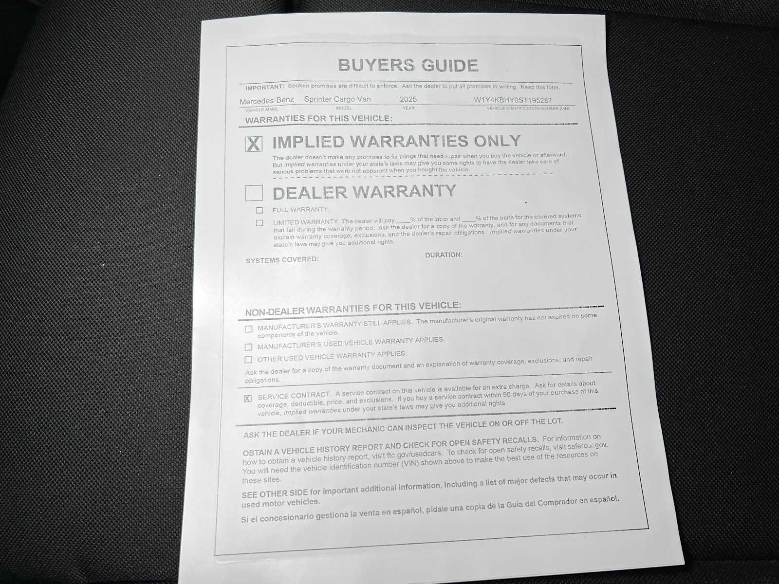 2025 Mercedes-Benz Sprinter 2500 Standard Roof I4 Diesel 144" RWD