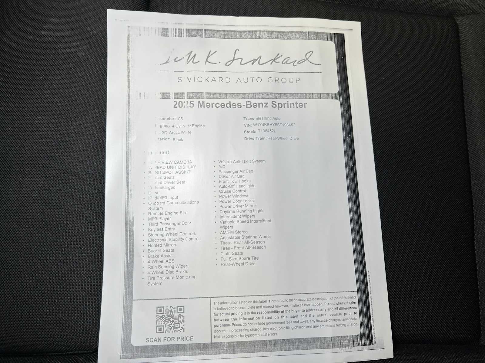 2025 Mercedes-Benz Sprinter 2500 Standard Roof I4 Diesel 144" RWD