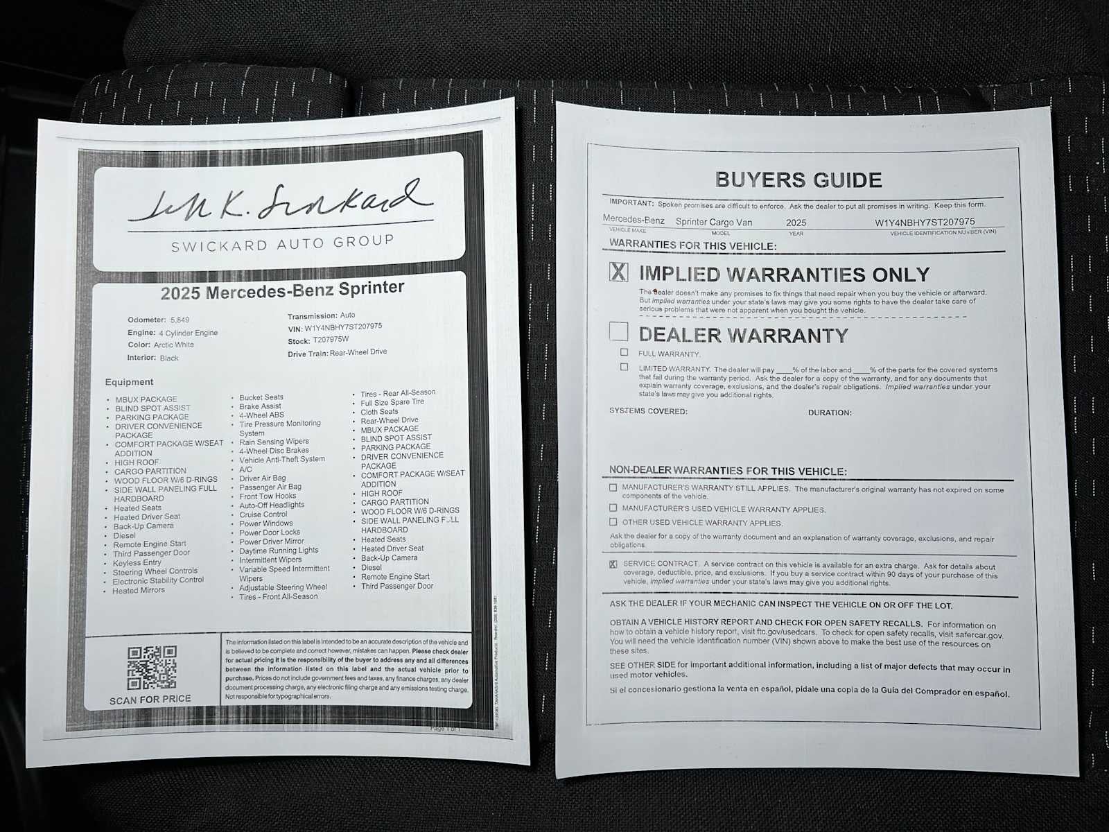 2025 Mercedes-Benz Sprinter 2500 Standard Roof I4 Diesel HO 144" RWD