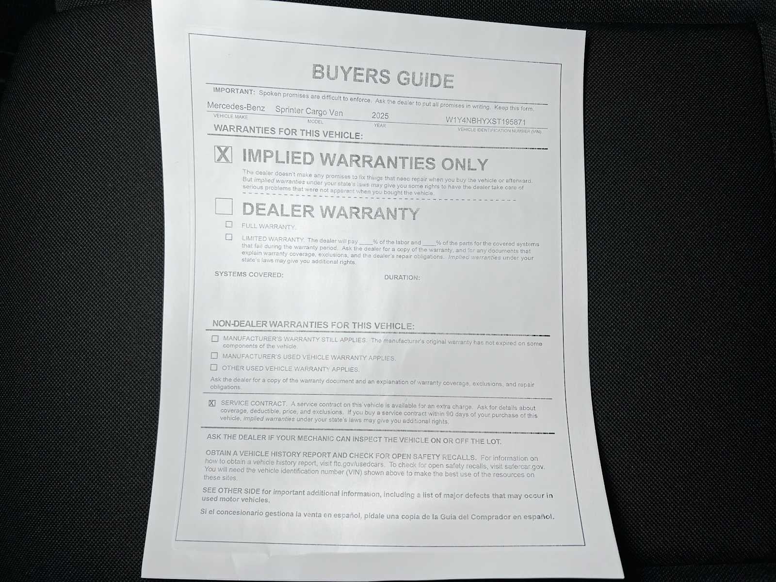 2025 Mercedes-Benz Sprinter 2500 Standard Roof I4 Diesel HO 144" RWD