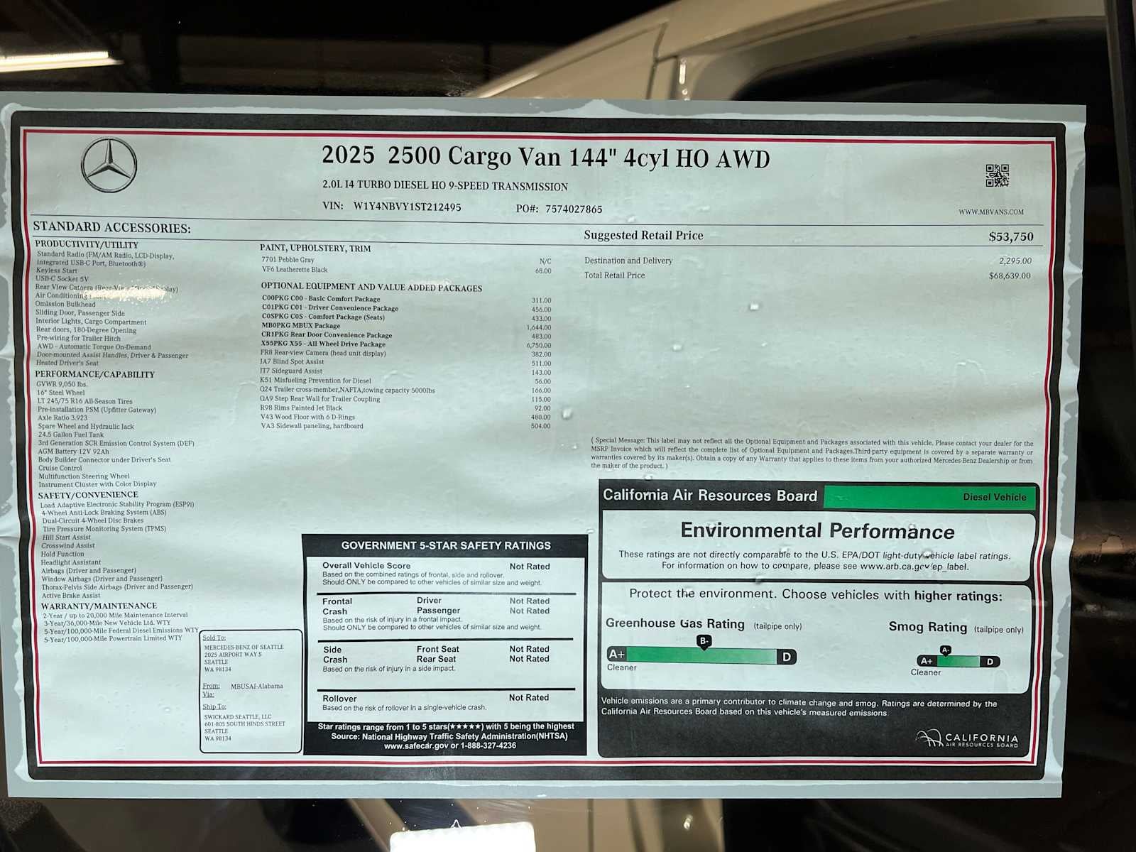 2025 Mercedes-Benz Sprinter 2500 Standard Roof I4 Diesel HO 144" AWD