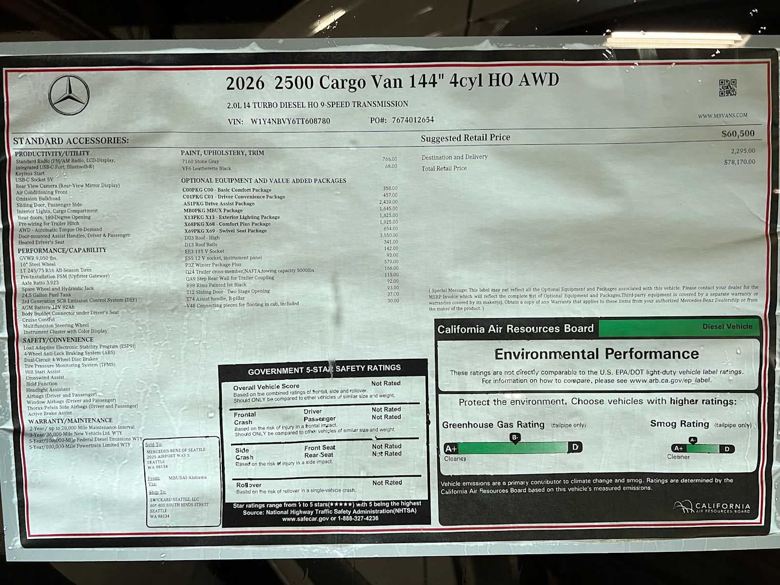 2026 Mercedes-Benz Sprinter 2500 Standard Roof I4 Diesel HO 144" AWD