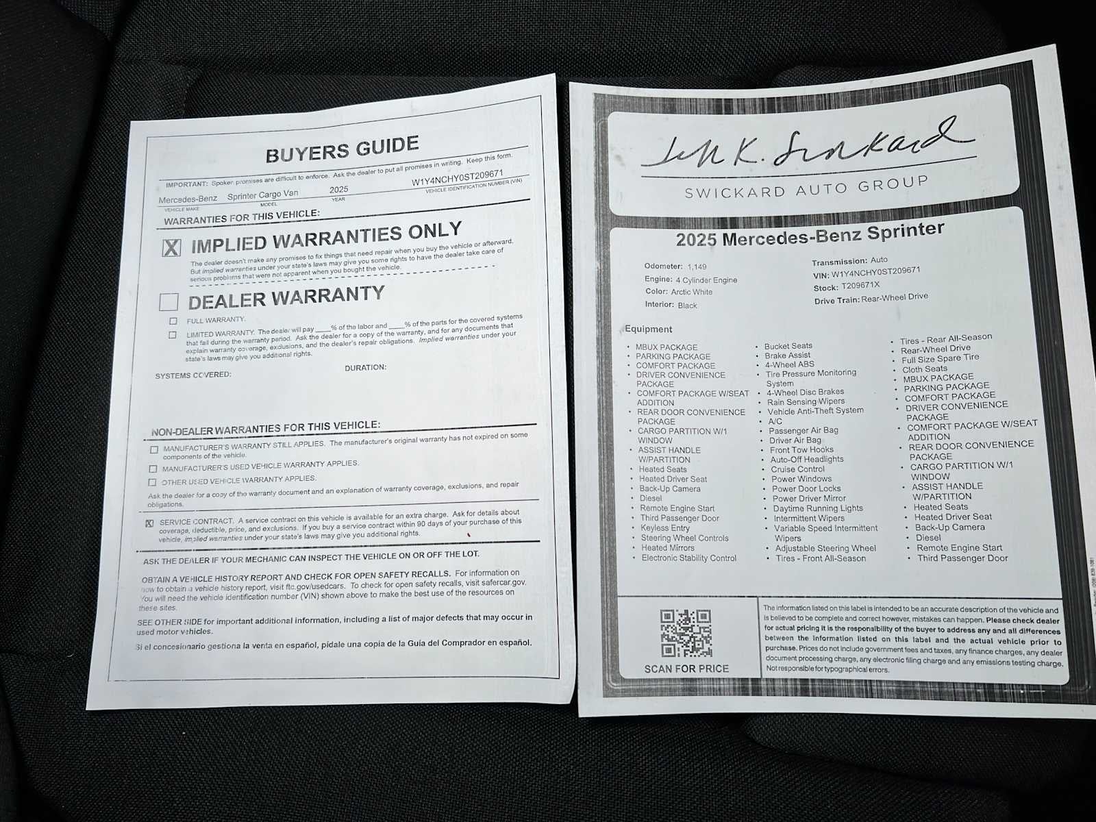 2025 Mercedes-Benz Sprinter 2500 High Roof I4 Diesel HO 170" RWD