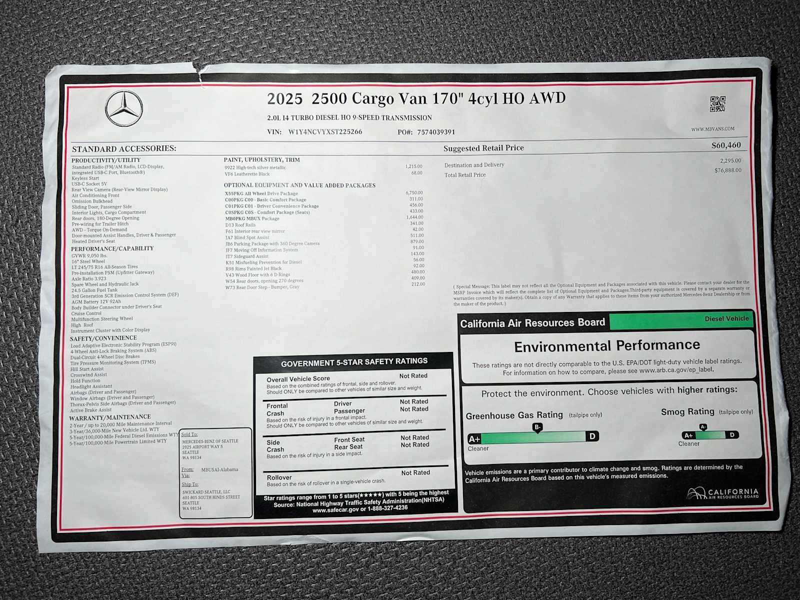 2025 Mercedes-Benz Sprinter 2500 High Roof I4 Diesel HO 170" AWD