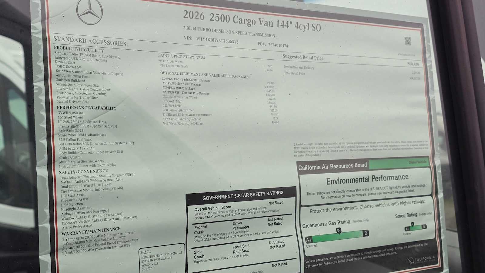 2026 Mercedes-Benz Sprinter 2500 Standard Roof I4 Diesel 144" RWD