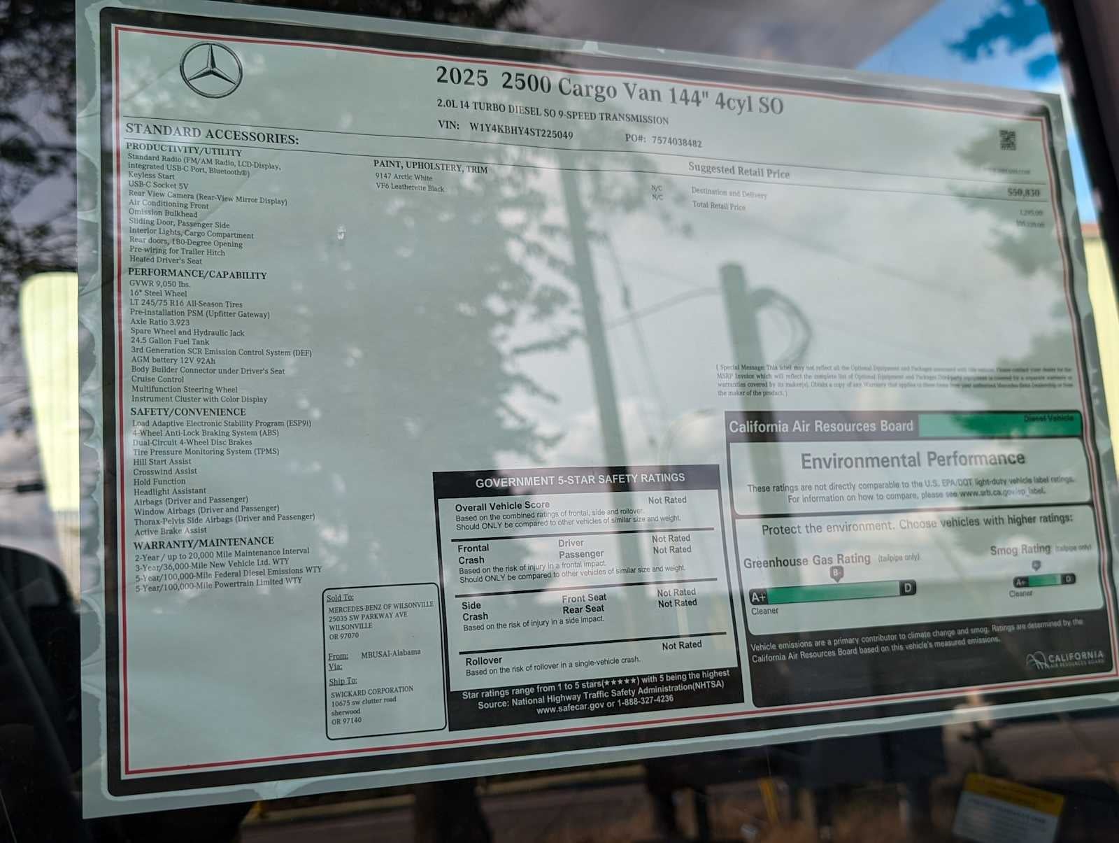 2025 Mercedes-Benz Sprinter 2500 Standard Roof I4 Diesel 144" RWD