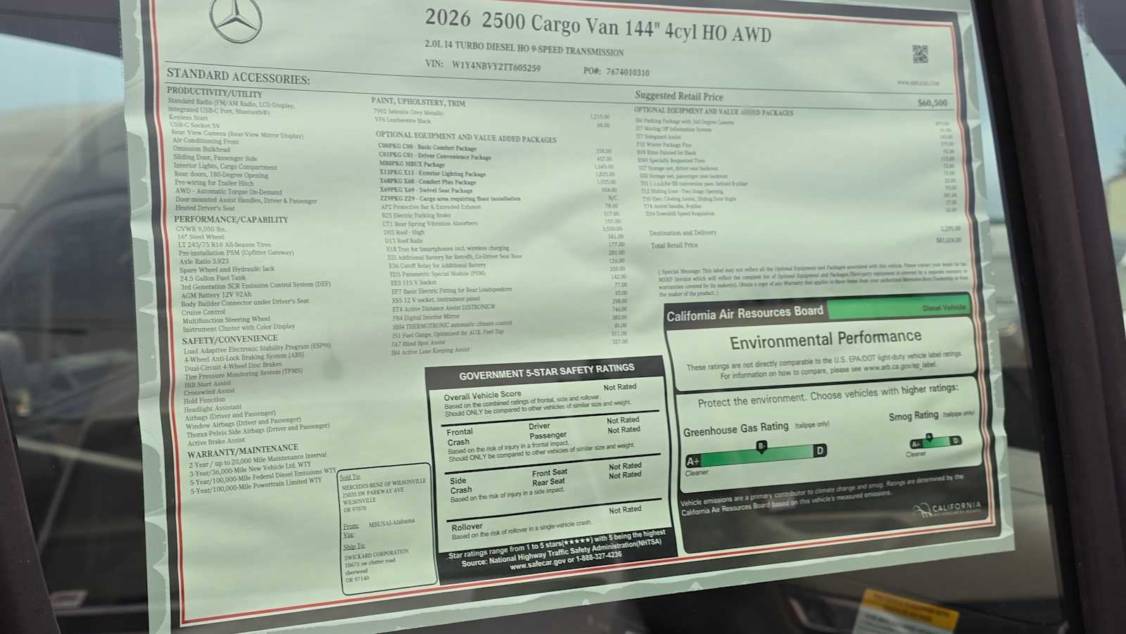 2026 Mercedes-Benz Sprinter 2500 Standard Roof I4 Diesel HO 144" AWD