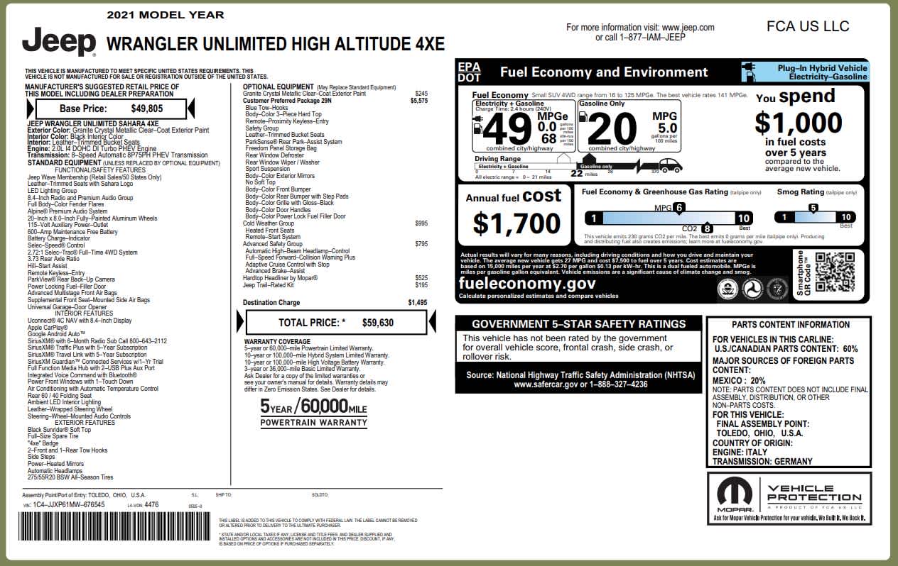 2021 Jeep Wrangler 4xe Unlimited Sahara High Altitude