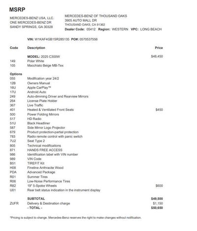 2025 Mercedes-Benz C-Class C 300