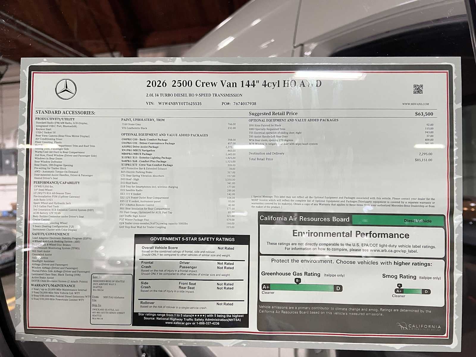 2026 Mercedes-Benz Sprinter 2500 Standard Roof I4 Diesel HO 144 AWD