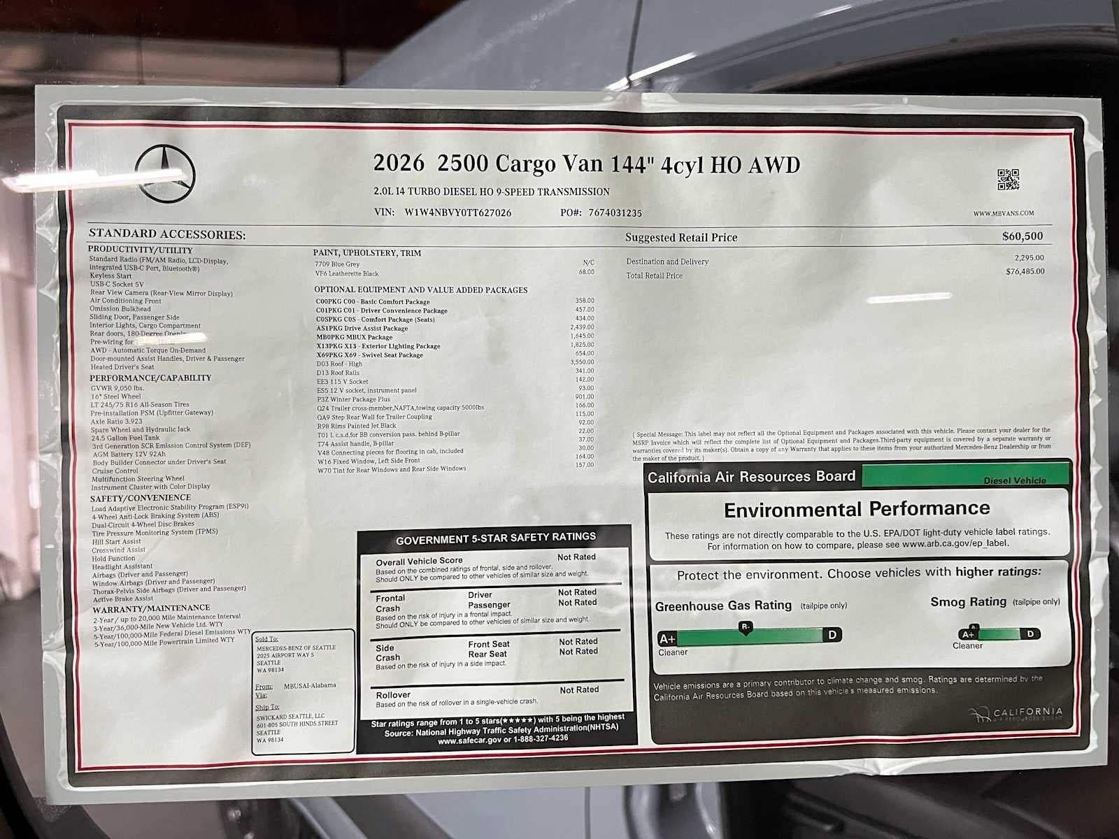 2026 Mercedes-Benz Sprinter 2500 Standard Roof I4 Diesel HO 144 AWD