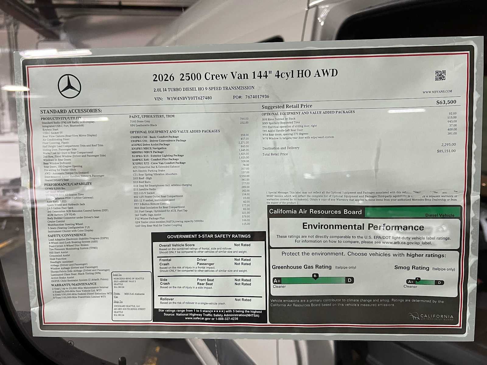 2026 Mercedes-Benz Sprinter Crew 2500 Standard Roof I4 Diesel HO 144 AWD