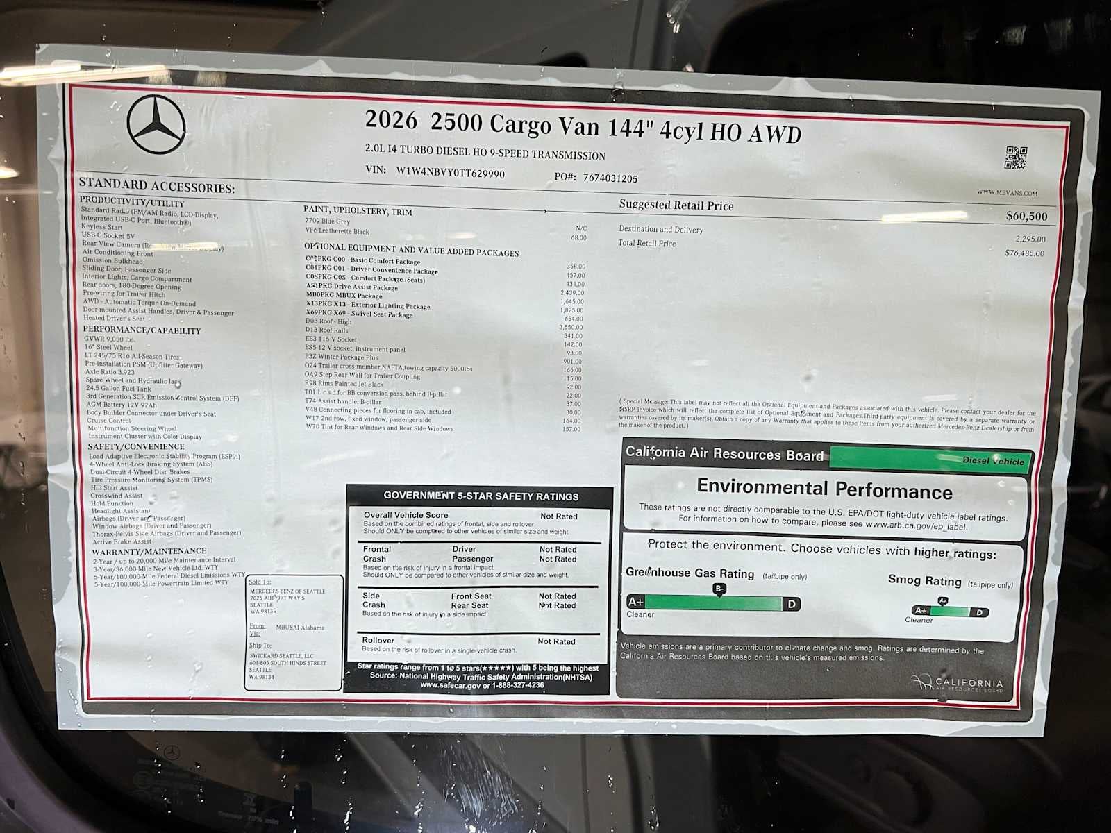 2026 Mercedes-Benz Sprinter Cargo 2500 Standard Roof I4 Diesel HO 144 AWD