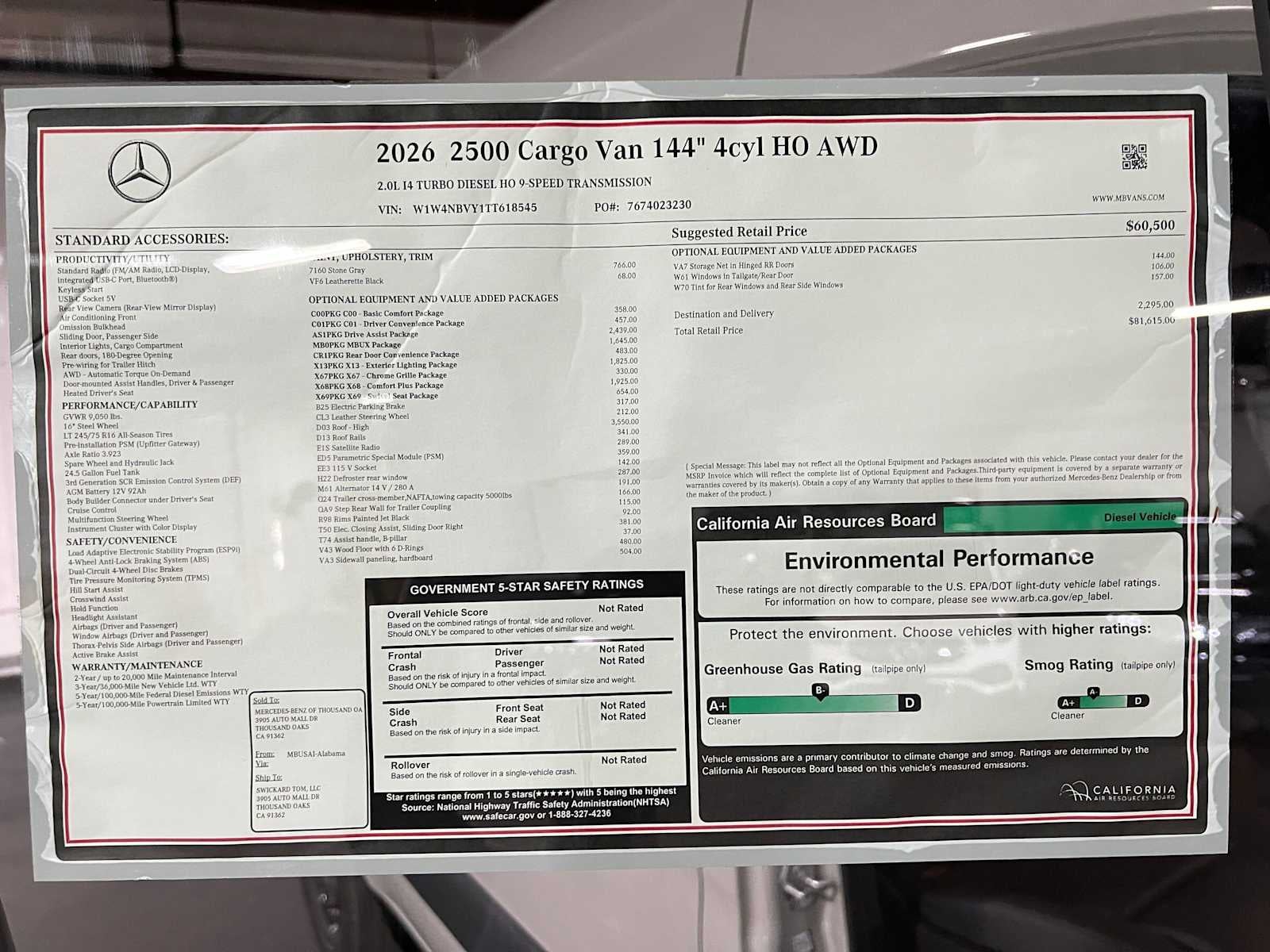2026 Mercedes-Benz Sprinter 2500 Standard Roof I4 Diesel HO 144 AWD