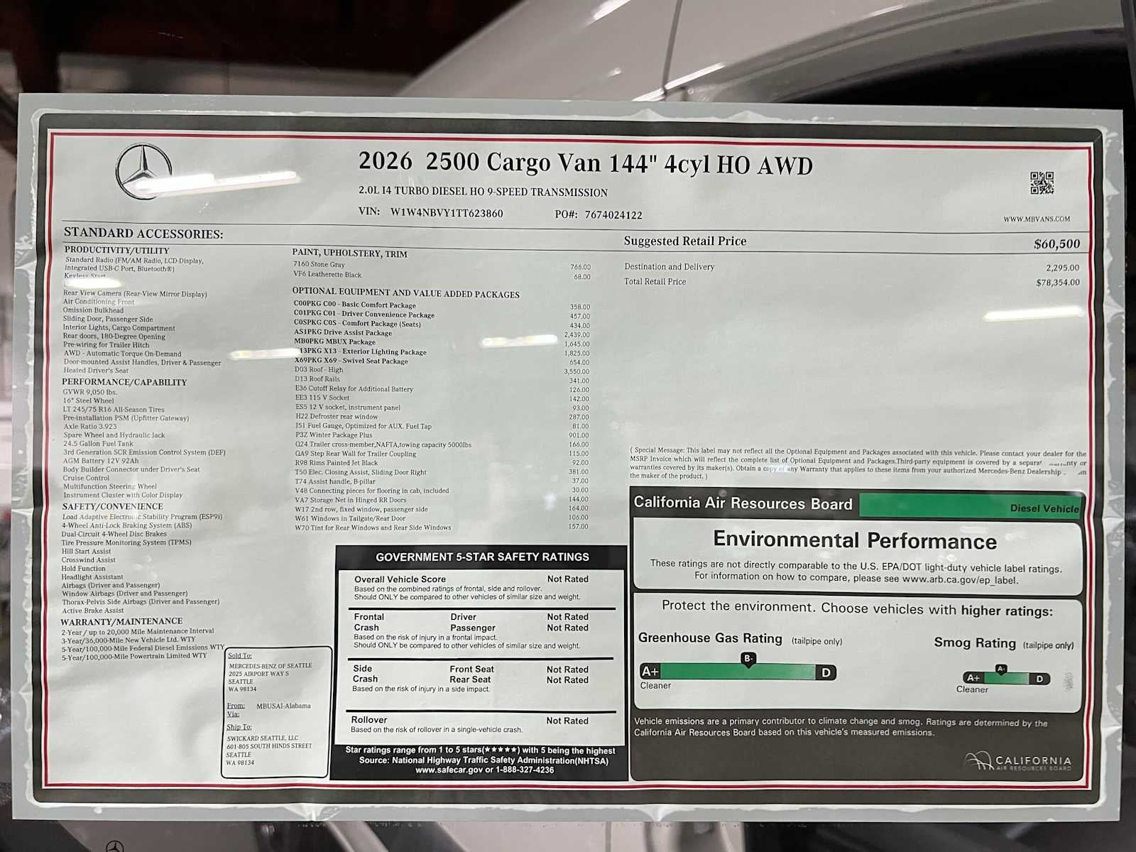 2026 Mercedes-Benz Sprinter 2500 Standard Roof I4 Diesel HO 144 AWD