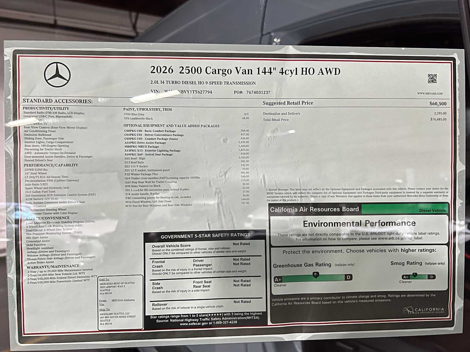 2026 Mercedes-Benz Sprinter Cargo 2500 Standard Roof I4 Diesel HO 144 AWD