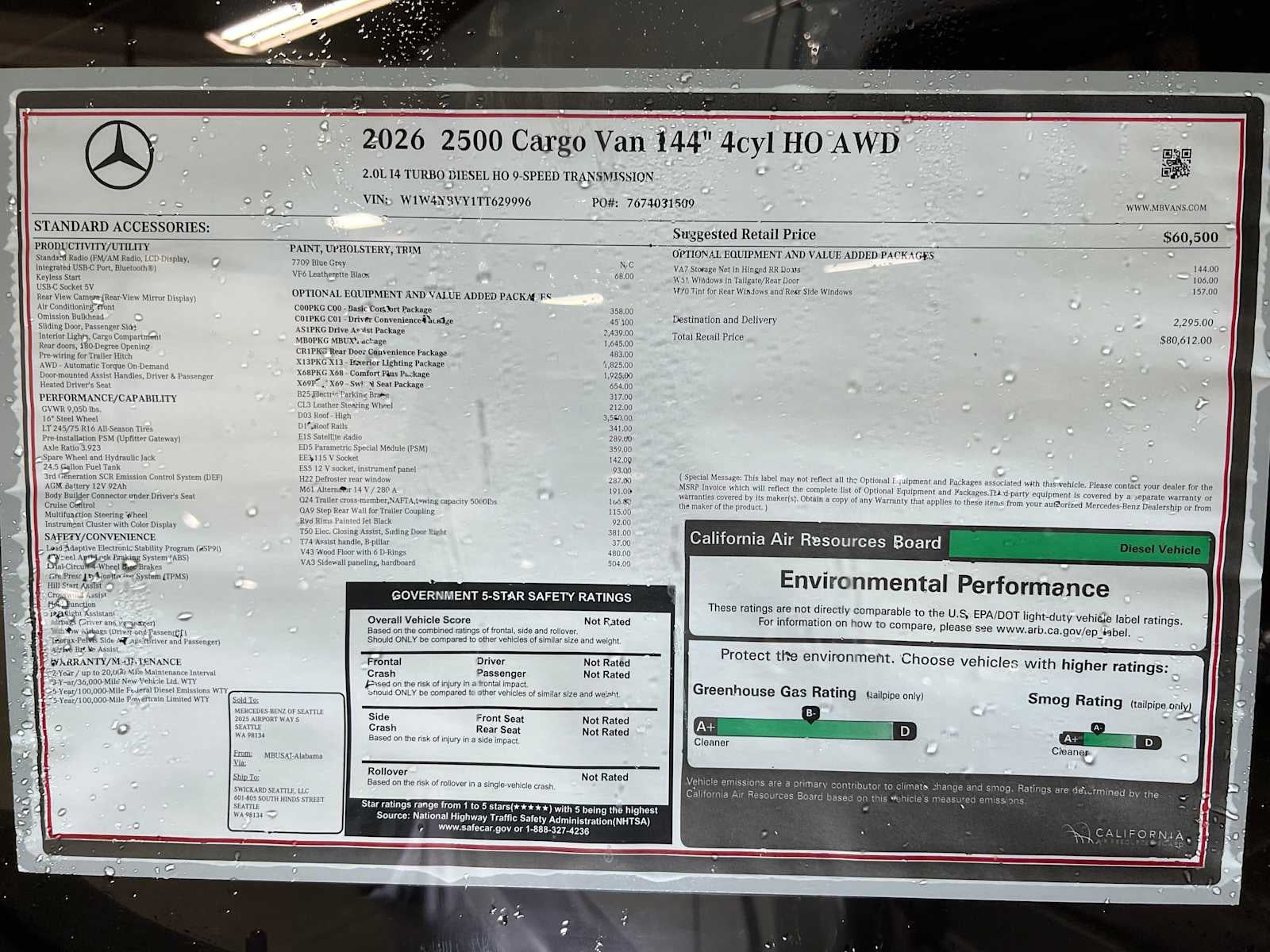 2026 Mercedes-Benz Sprinter Cargo 2500 Standard Roof I4 Diesel HO 144 AWD