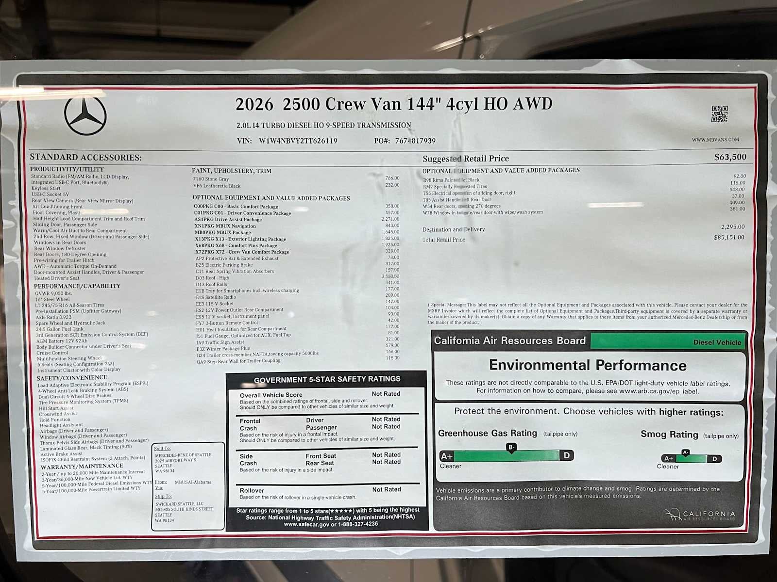 2026 Mercedes-Benz Sprinter Crew 2500 Standard Roof I4 Diesel HO 144 AWD