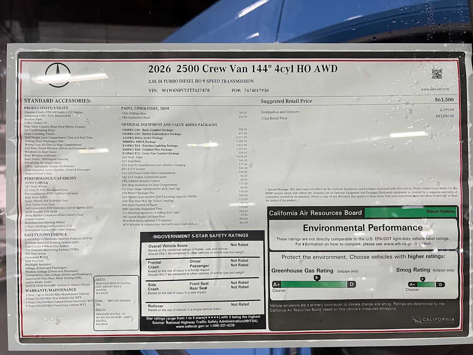 2026 Mercedes-Benz Sprinter Crew 2500 Standard Roof I4 Diesel HO 144 AWD