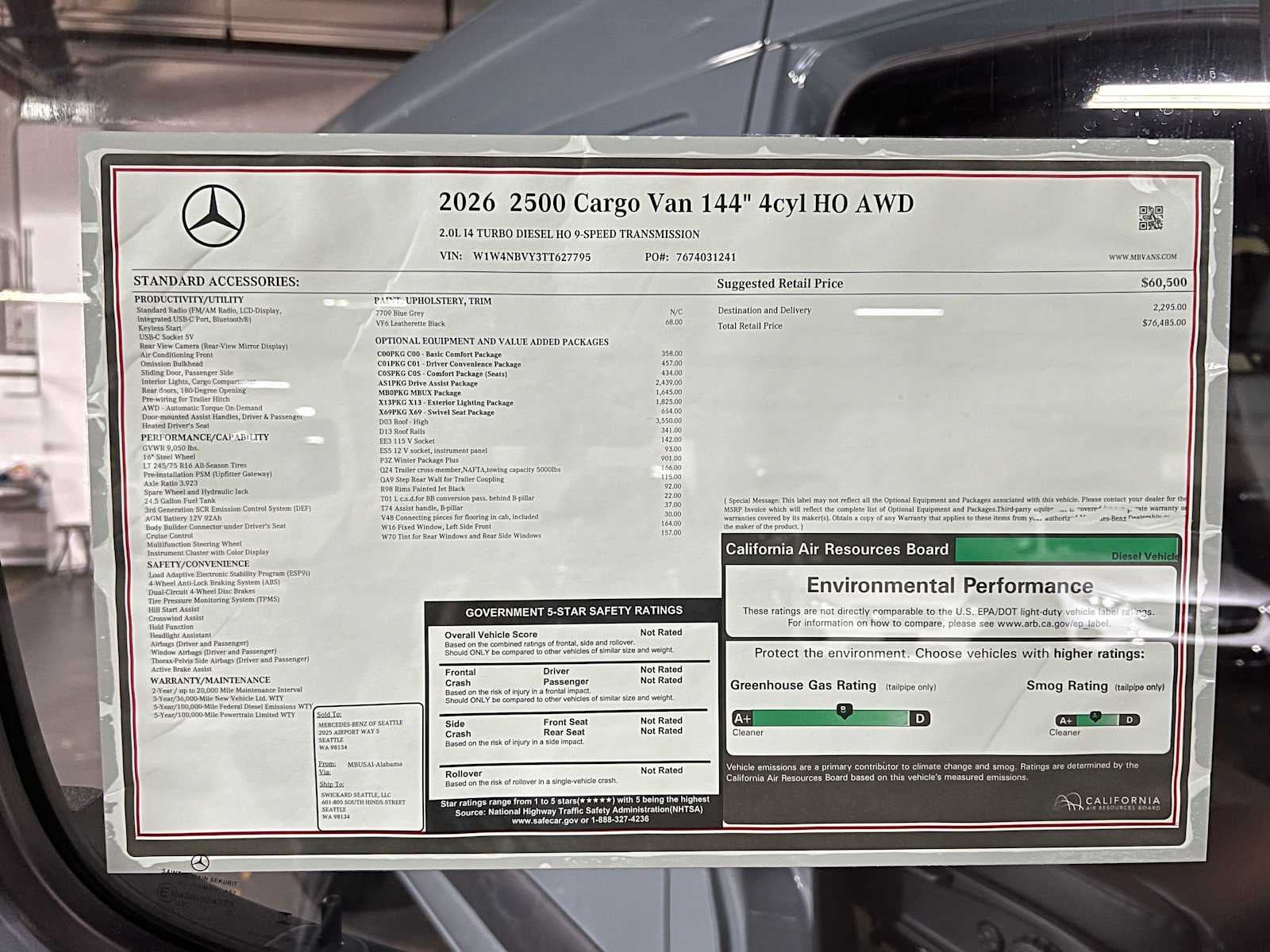 2026 Mercedes-Benz Sprinter Cargo 2500 Standard Roof I4 Diesel HO 144 AWD