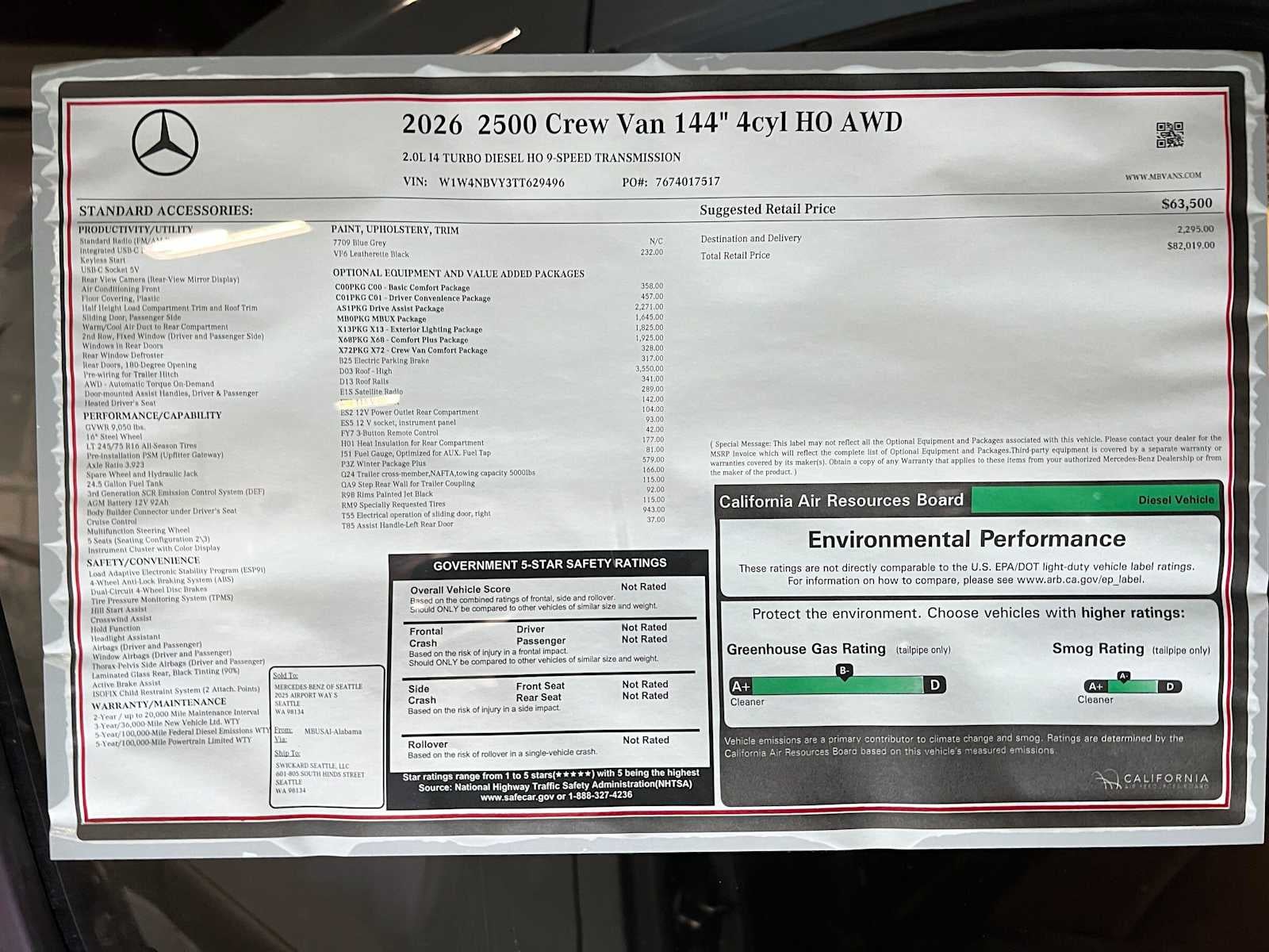 2026 Mercedes-Benz Sprinter Crew 2500 Standard Roof I4 Diesel HO 144 AWD