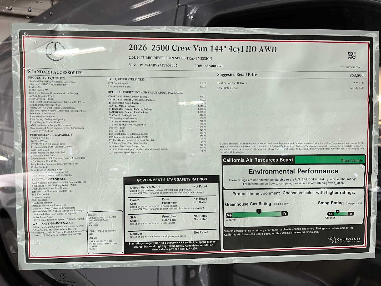 2026 Mercedes-Benz Sprinter 2500 Standard Roof I4 Diesel HO 144" AWD