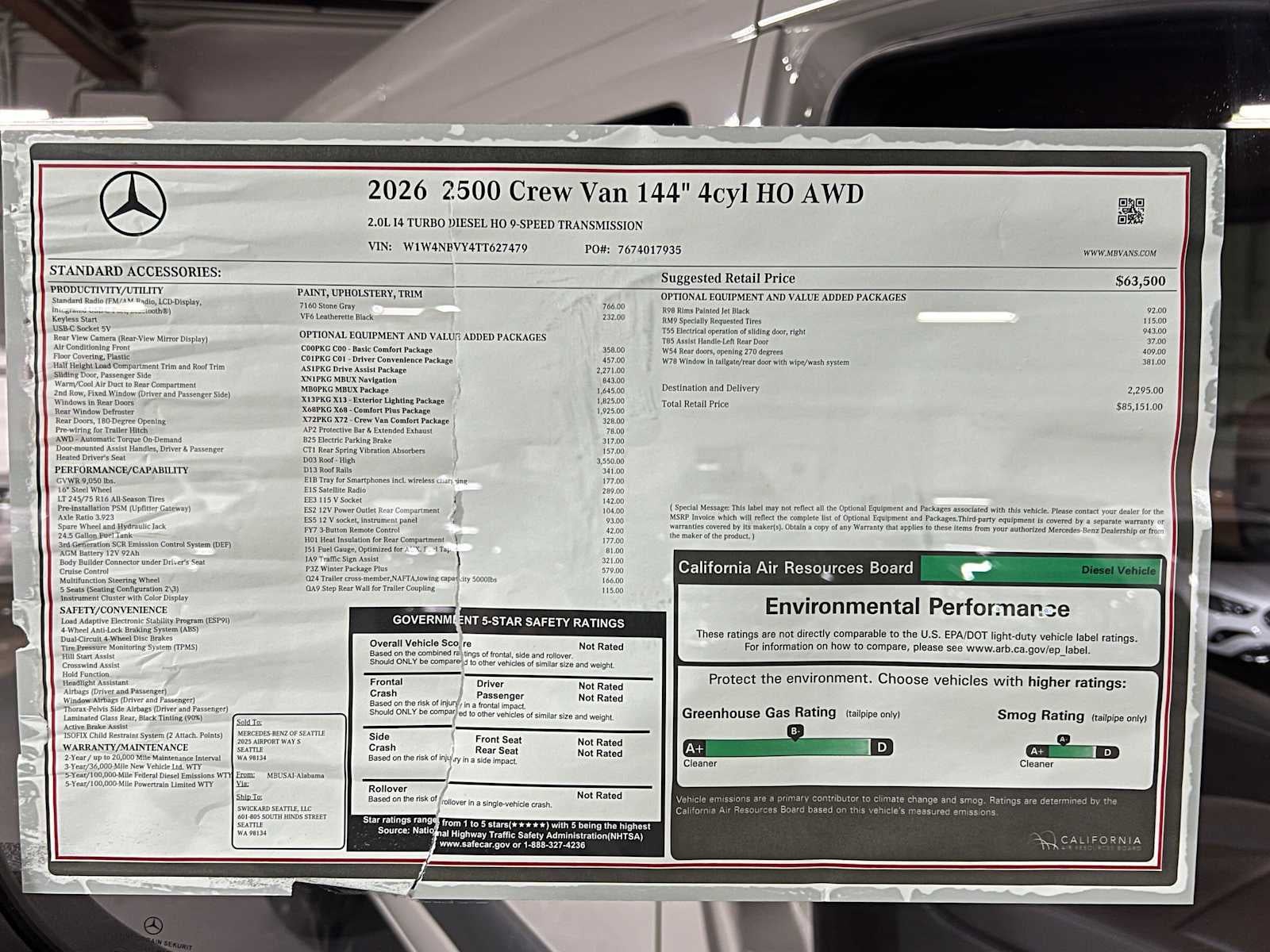 2026 Mercedes-Benz Sprinter Crew 2500 Standard Roof I4 Diesel HO 144 AWD