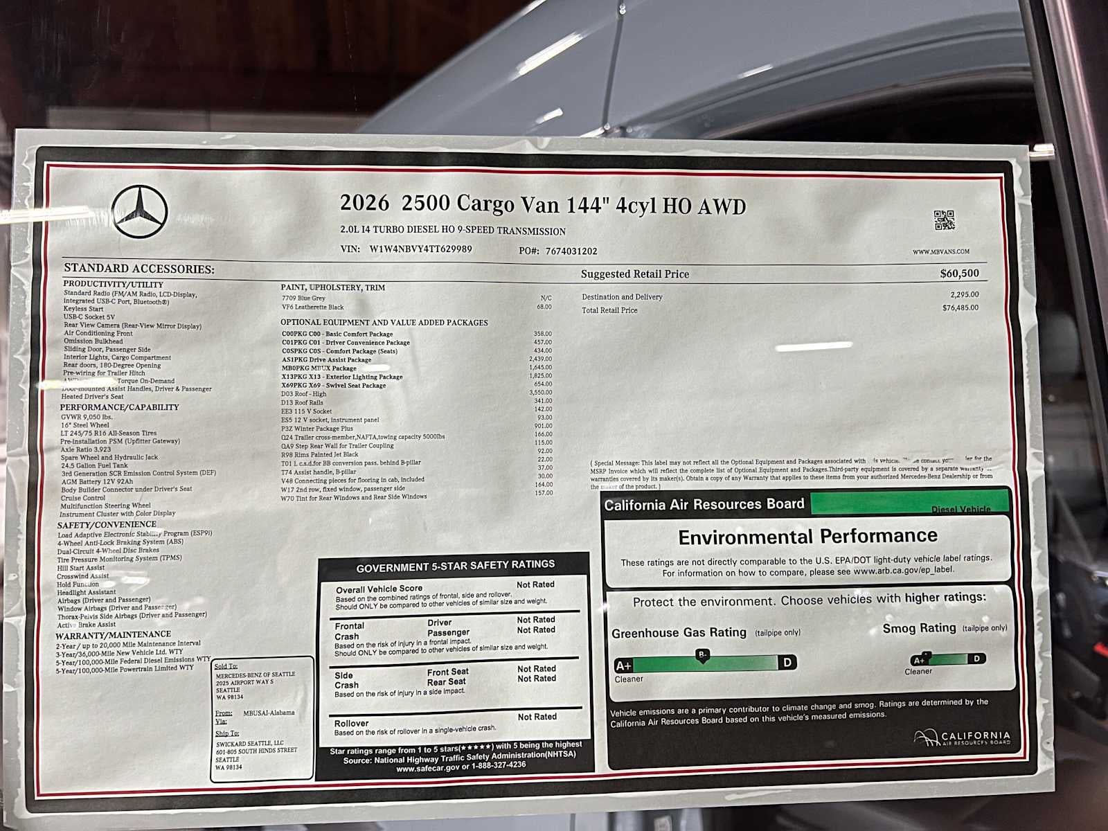 2026 Mercedes-Benz Sprinter Cargo 2500 Standard Roof I4 Diesel HO 144 AWD
