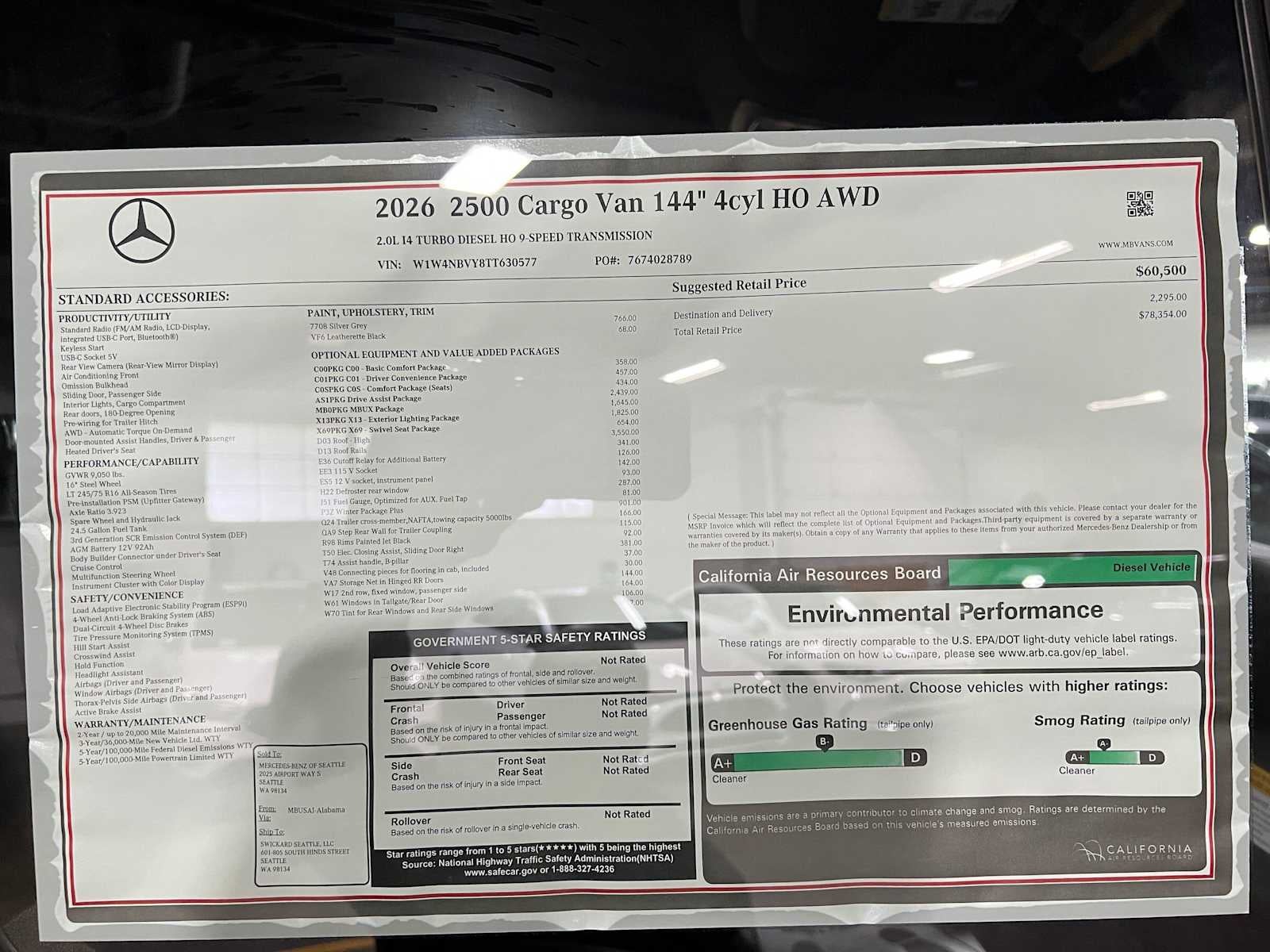 2026 Mercedes-Benz Sprinter Cargo 2500 Standard Roof I4 Diesel HO 144 AWD