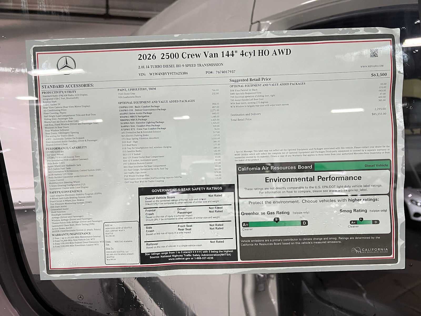 2026 Mercedes-Benz Sprinter 2500 Standard Roof I4 Diesel HO 144 AWD