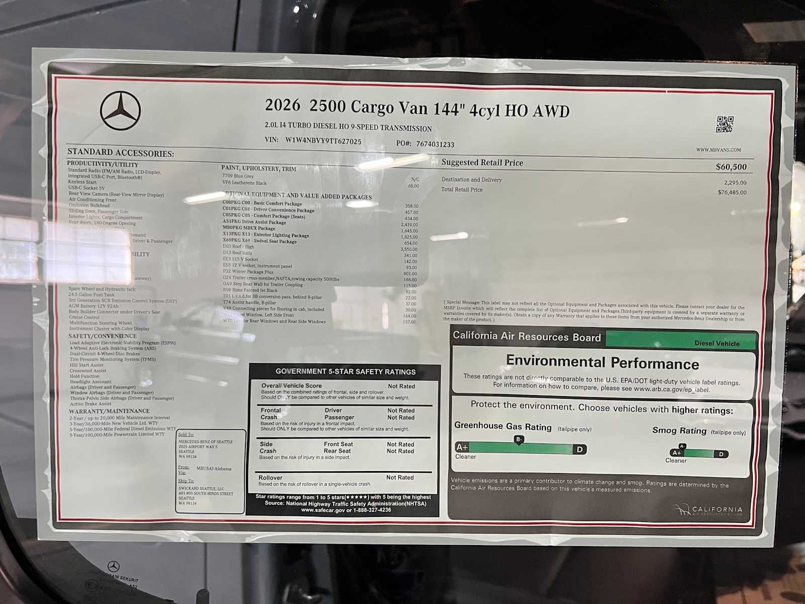 2026 Mercedes-Benz Sprinter 2500 Standard Roof I4 Diesel HO 144 AWD
