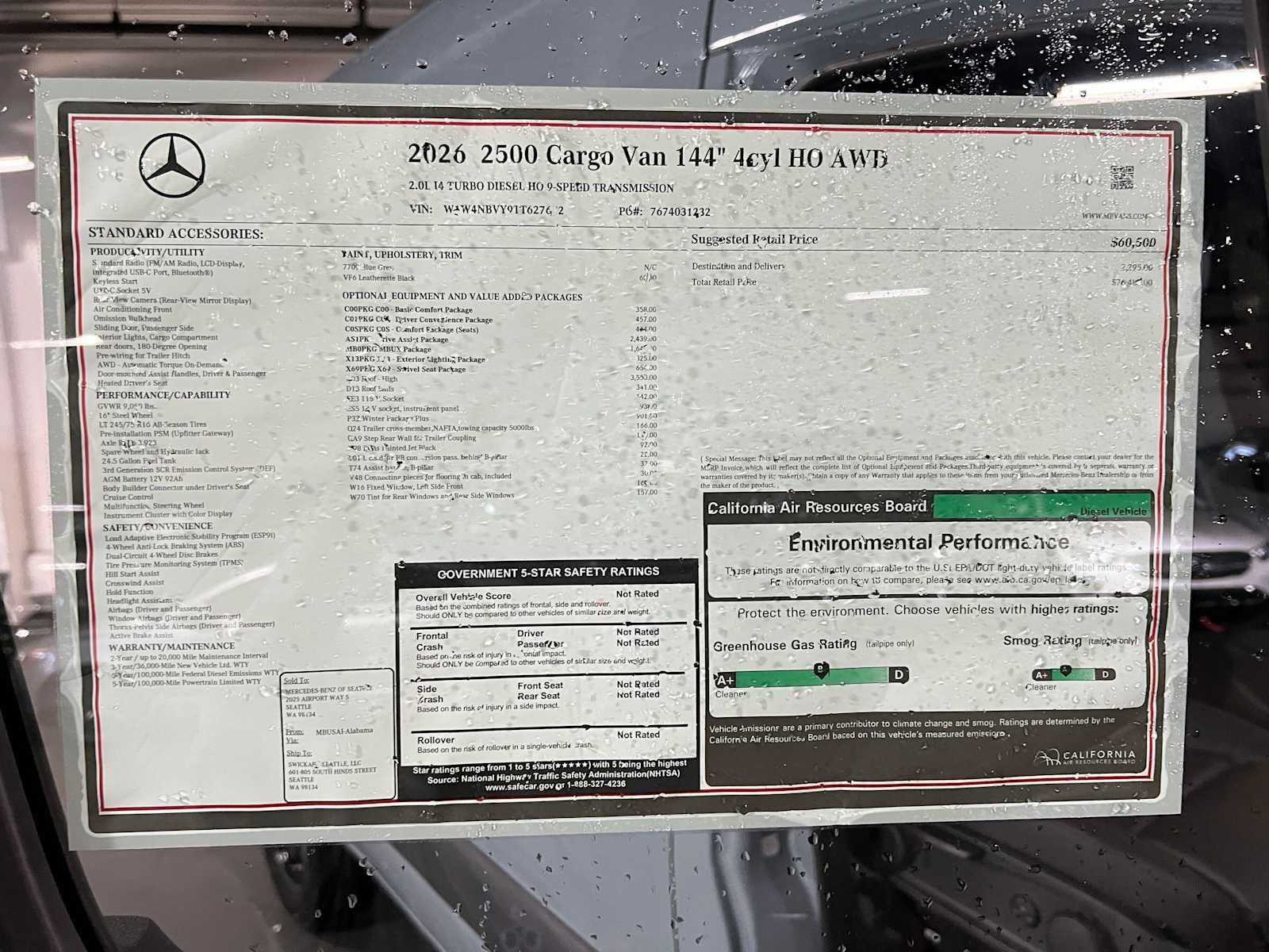 2026 Mercedes-Benz Sprinter Cargo 2500 Standard Roof I4 Diesel HO 144 AWD