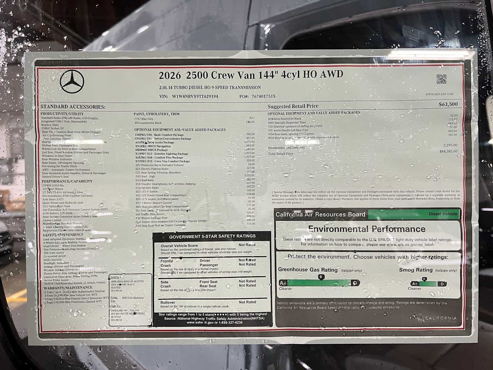 2026 Mercedes-Benz Sprinter Crew 2500 Standard Roof I4 Diesel HO 144 AWD