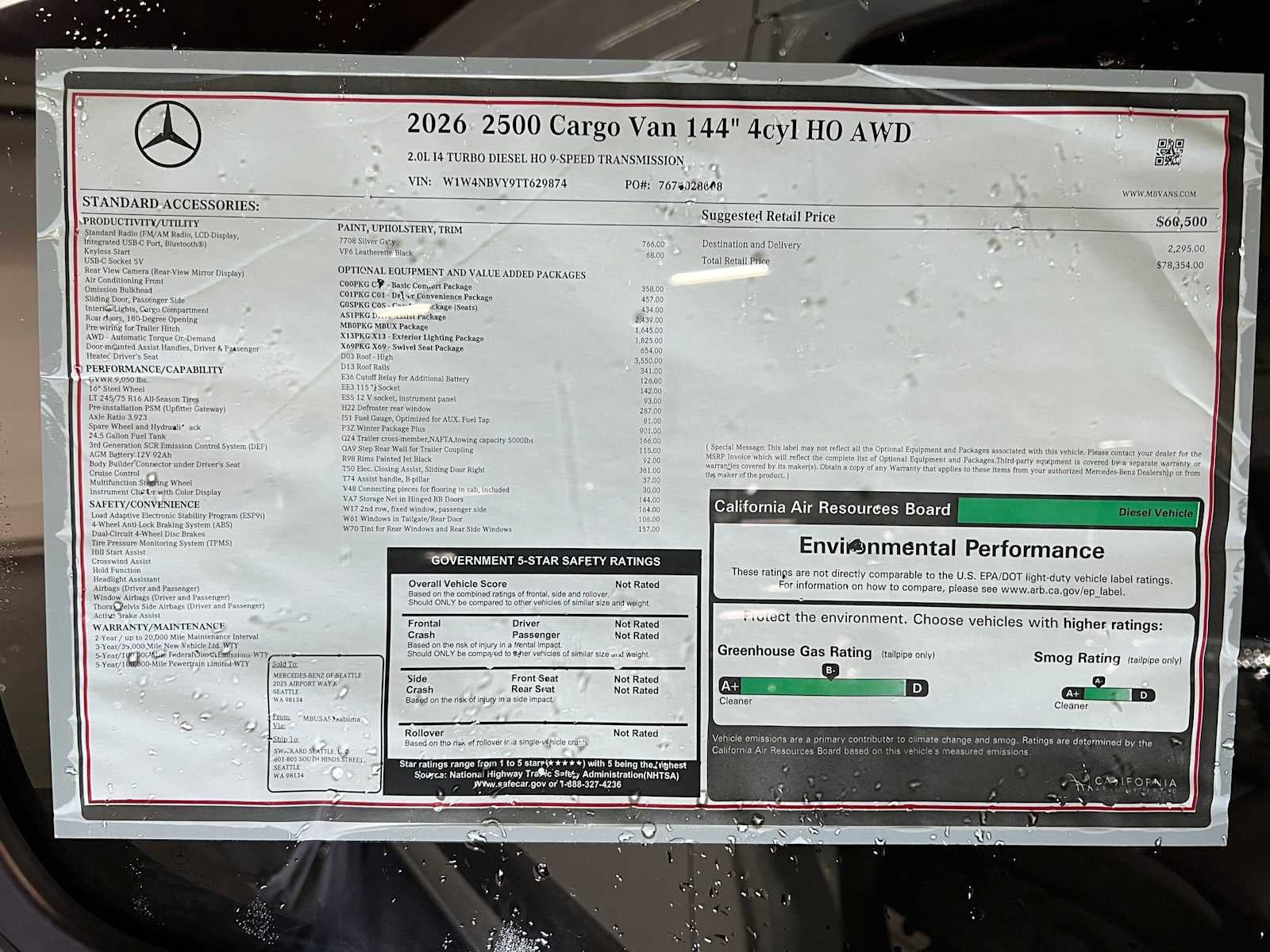 2026 Mercedes-Benz Sprinter Cargo 2500 Standard Roof I4 Diesel HO 144 AWD