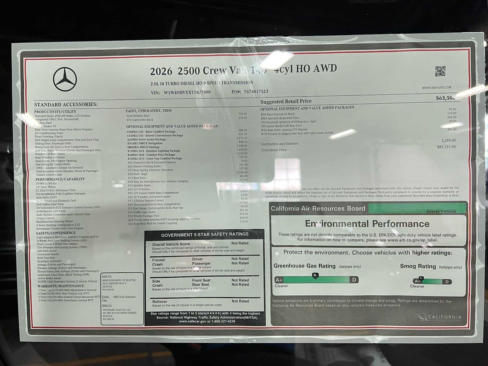 2026 Mercedes-Benz Sprinter Crew 2500 Standard Roof I4 Diesel HO 144 AWD