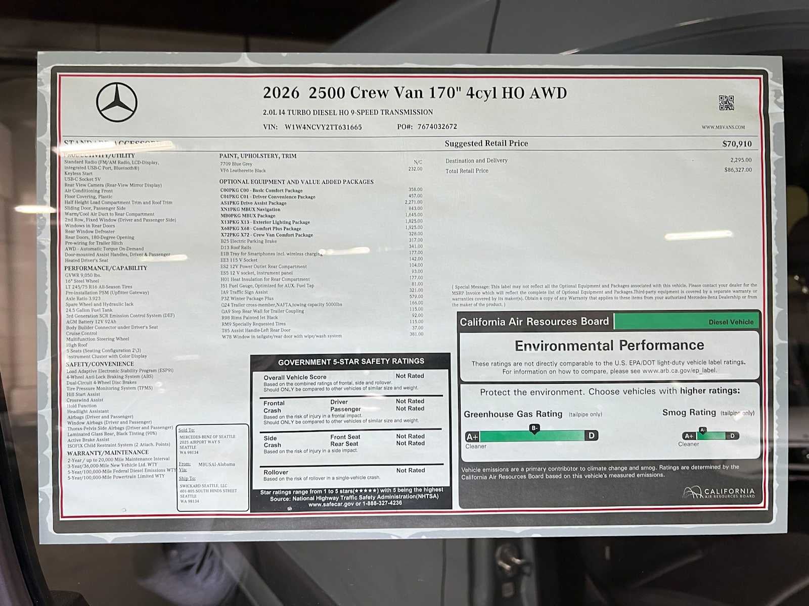 2026 Mercedes-Benz Sprinter Crew 2500 High Roof I4 Diesel HO 170 AWD