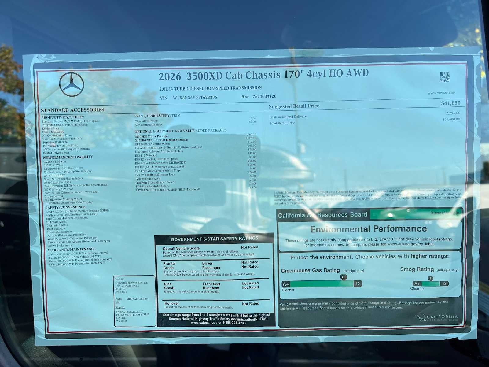 2026 Mercedes-Benz Sprinter Cab Chassis 3500XD Standard Roof I4 Diesel HO 170 AWD