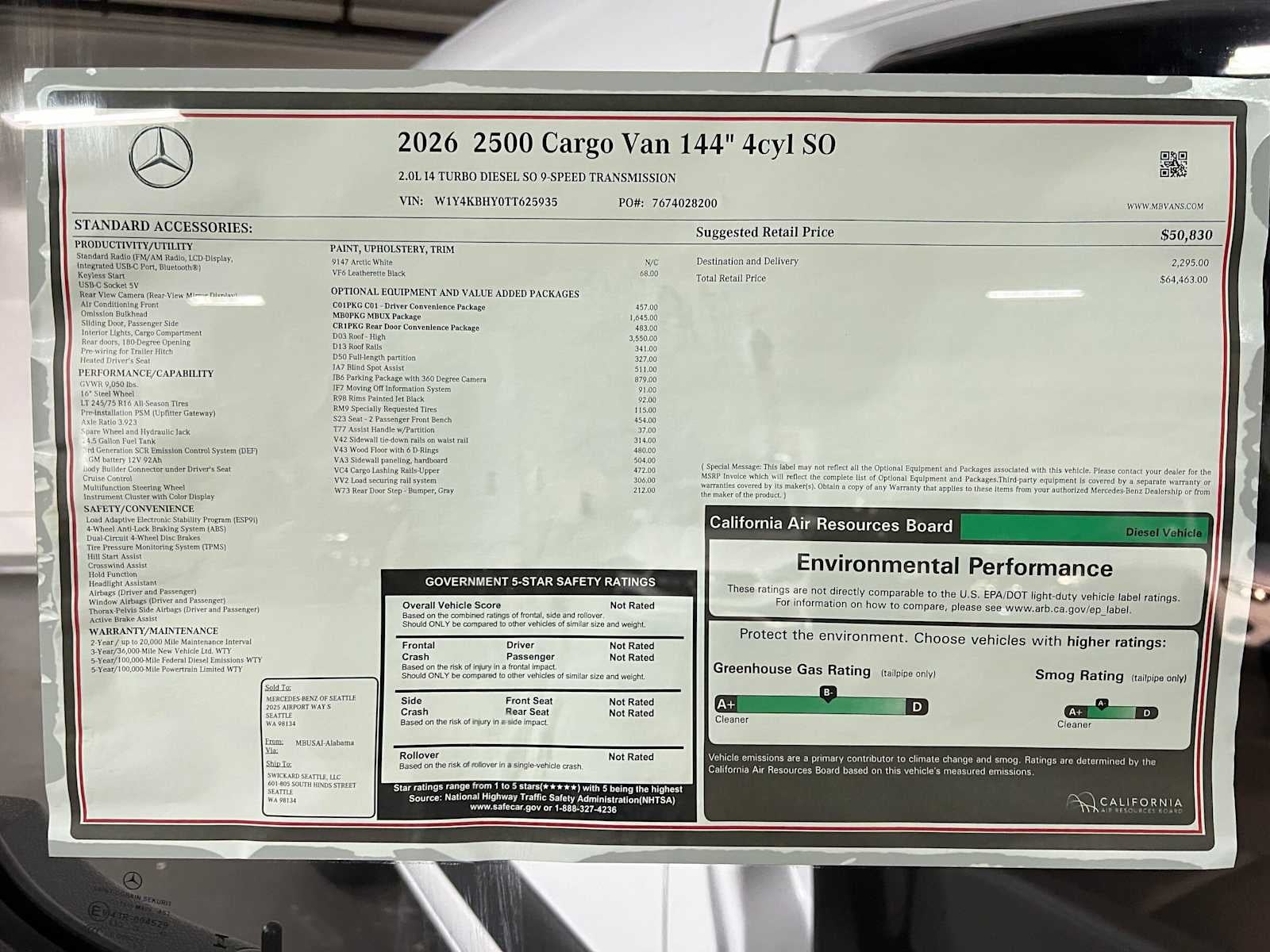 2026 Mercedes-Benz Sprinter 2500 Standard Roof I4 Diesel 144 RWD