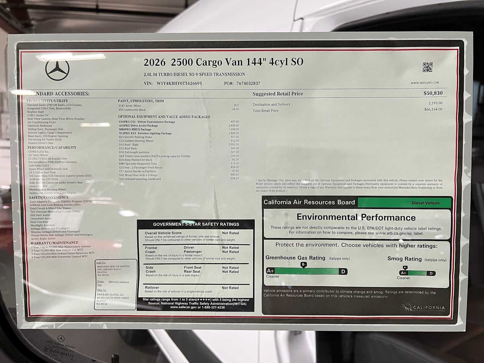 2026 Mercedes-Benz Sprinter Cargo 2500 Standard Roof I4 Diesel 144 RWD