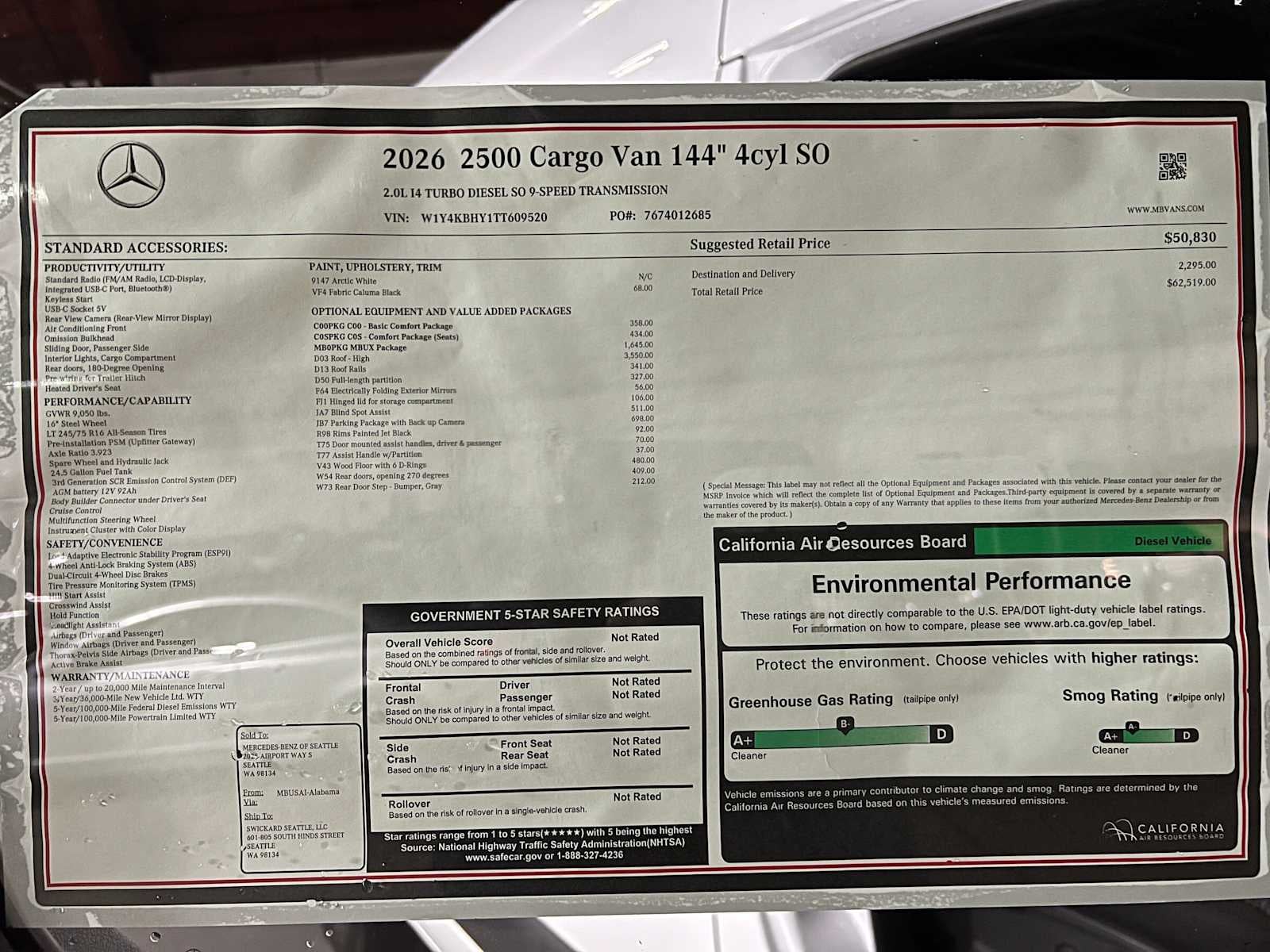2026 Mercedes-Benz Sprinter 2500 Standard Roof I4 Diesel 144 RWD