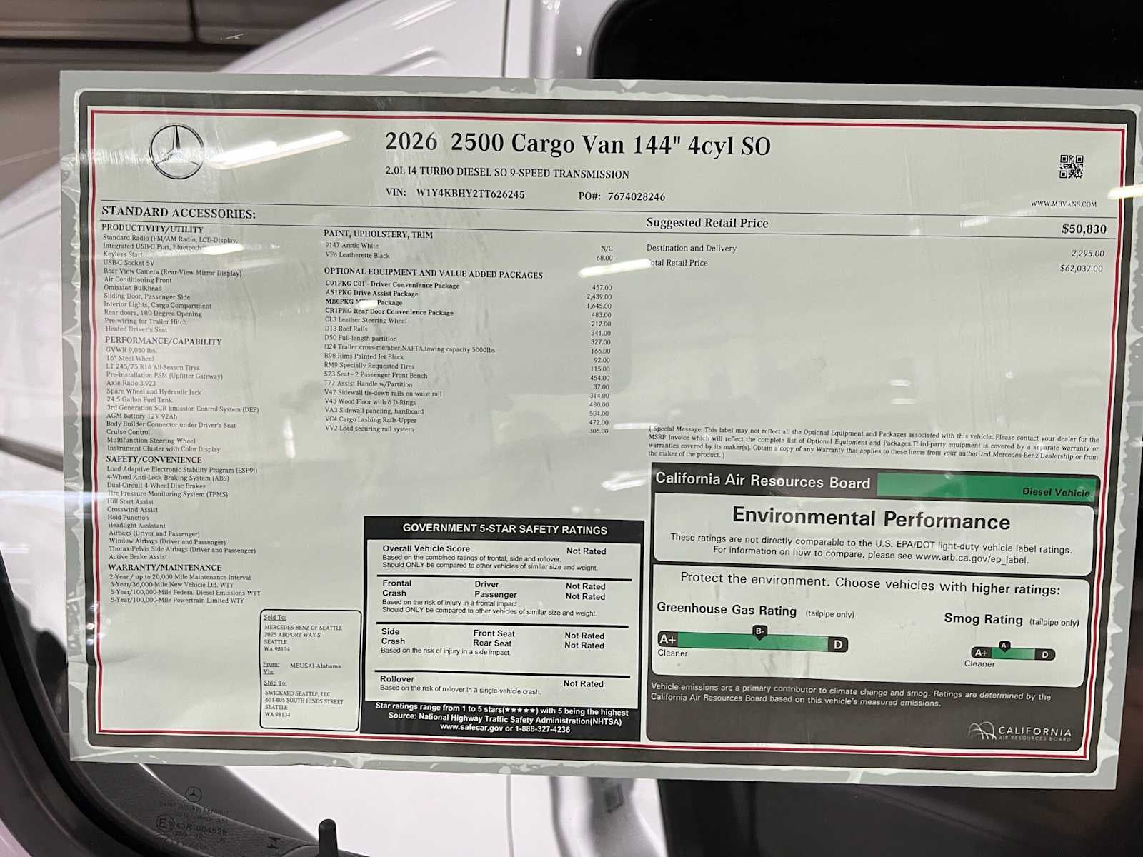 2026 Mercedes-Benz Sprinter 2500 Standard Roof I4 Diesel 144 RWD