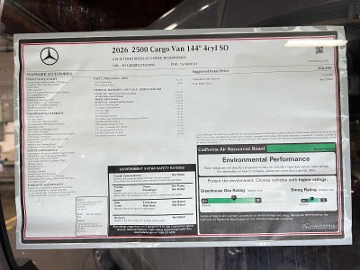2026 Mercedes-Benz Sprinter Cargo 2500 Standard Roof I4 Diesel 144 RWD