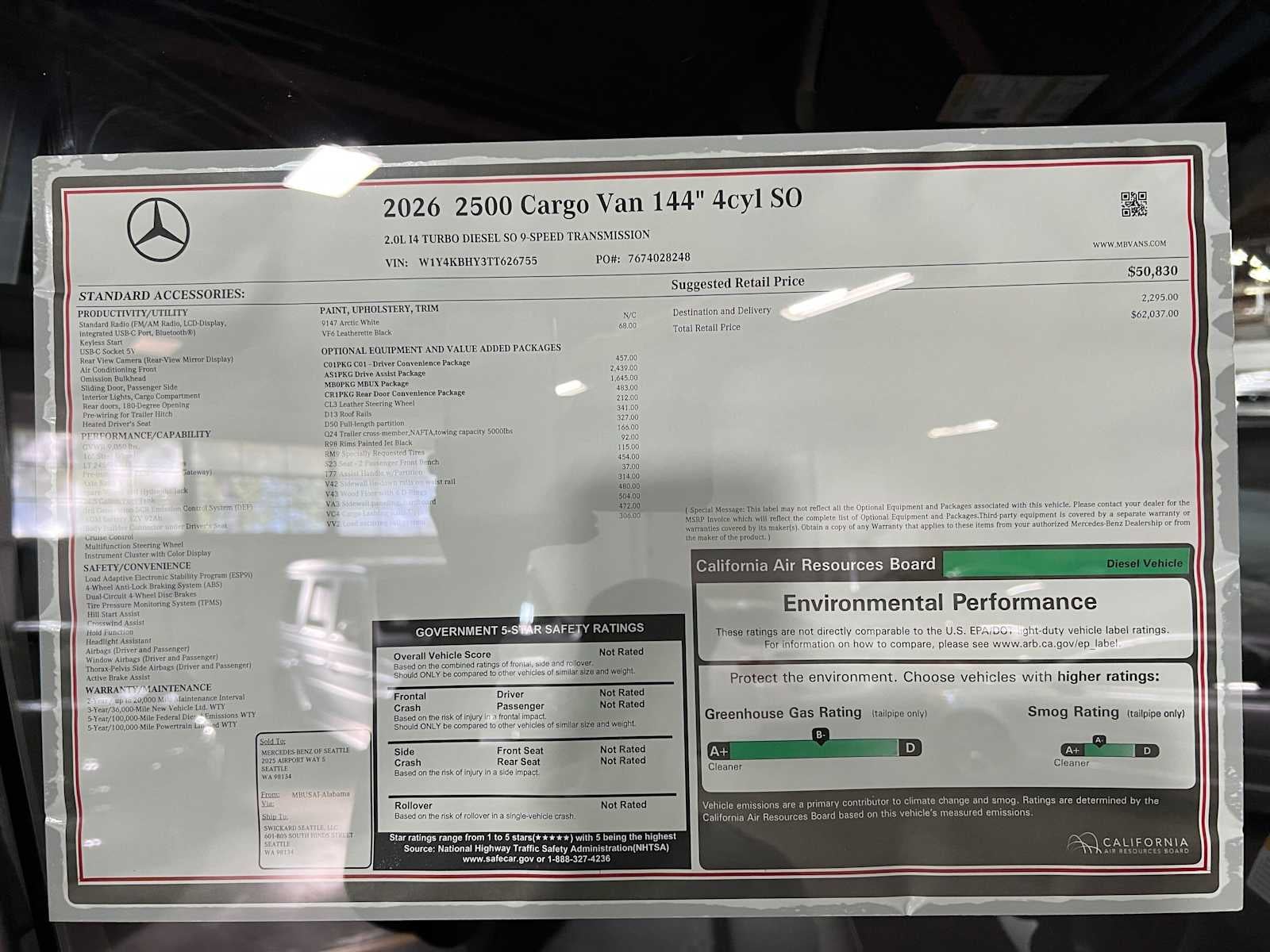 2026 Mercedes-Benz Sprinter Cargo 2500 Standard Roof I4 Diesel 144 RWD