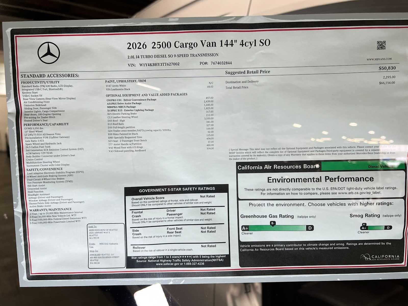 2026 Mercedes-Benz Sprinter Cargo 2500 Standard Roof I4 Diesel 144 RWD