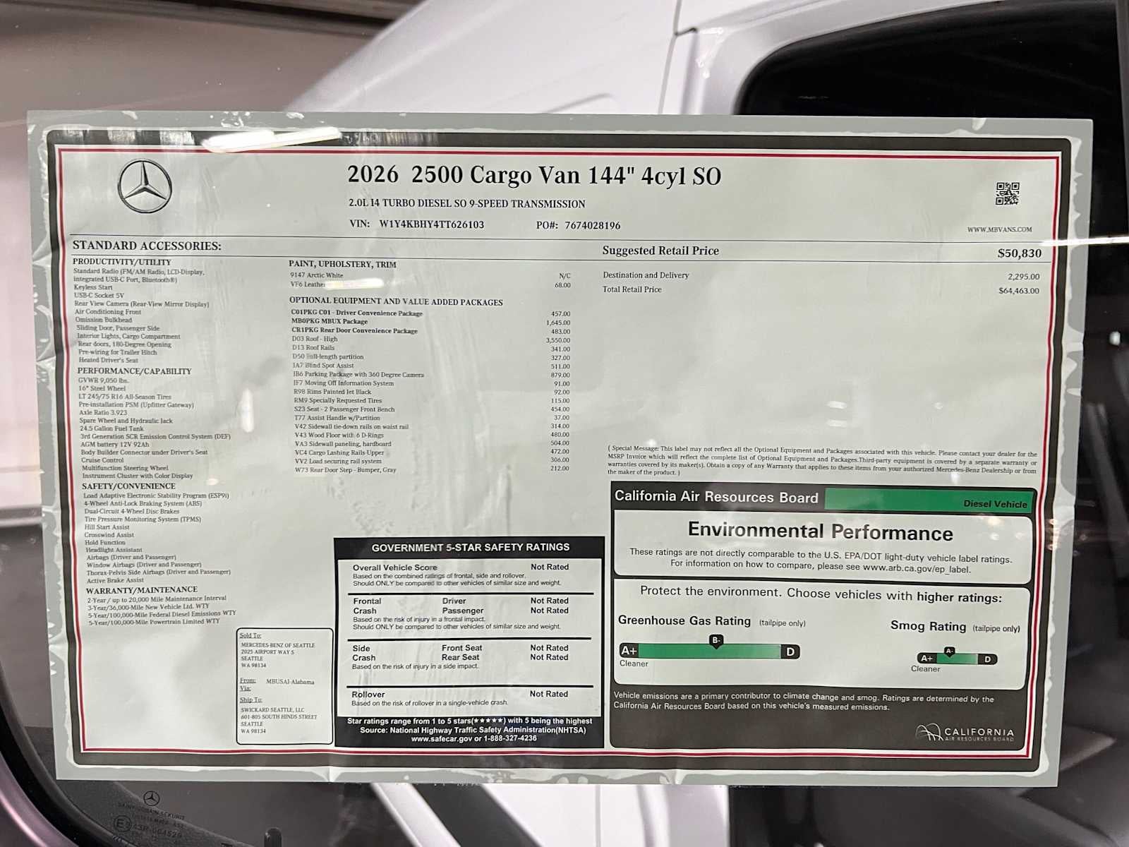 2026 Mercedes-Benz Sprinter 2500 Standard Roof I4 Diesel 144 RWD