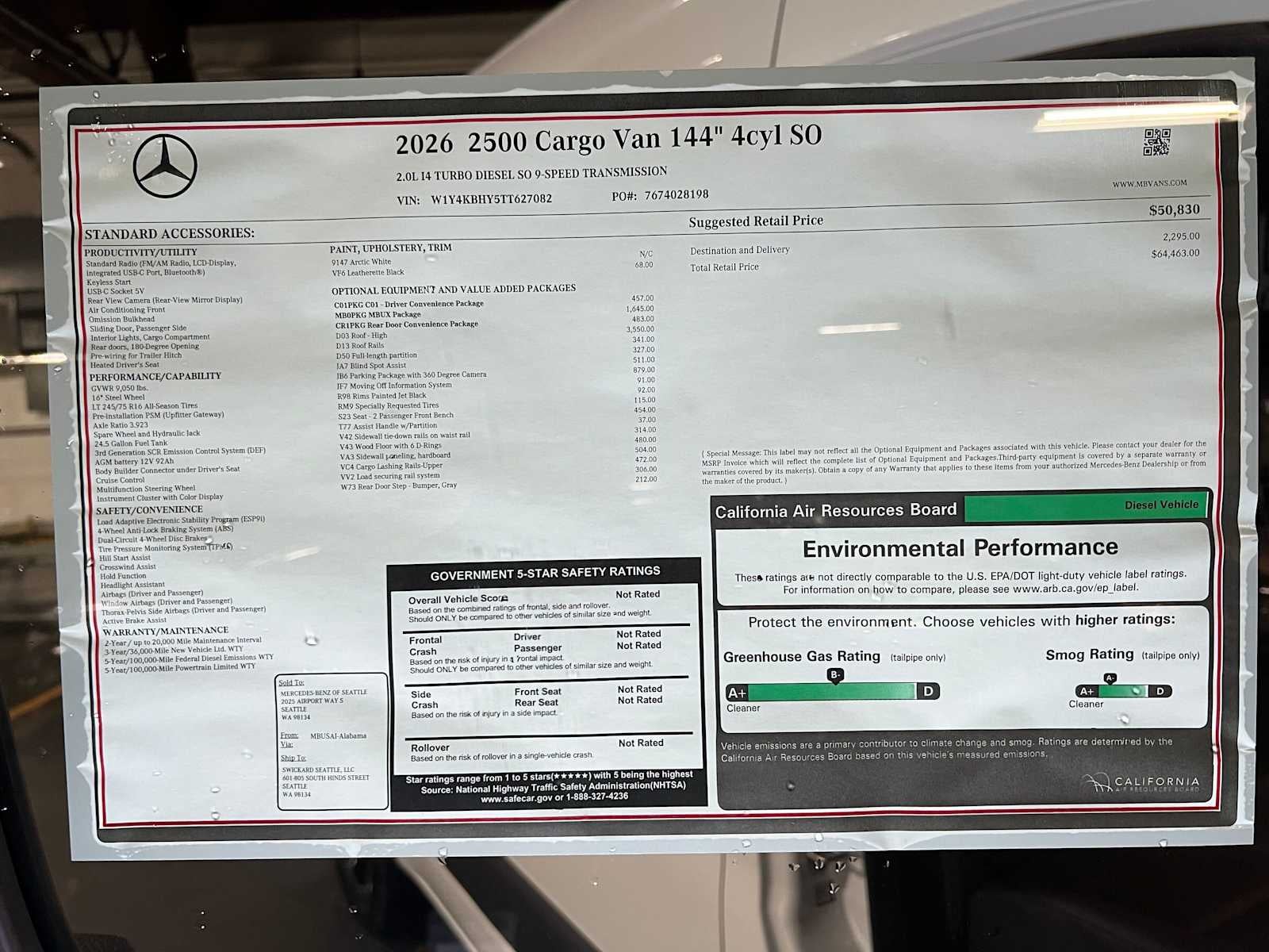 2026 Mercedes-Benz Sprinter Cargo 2500 Standard Roof I4 Diesel 144 RWD
