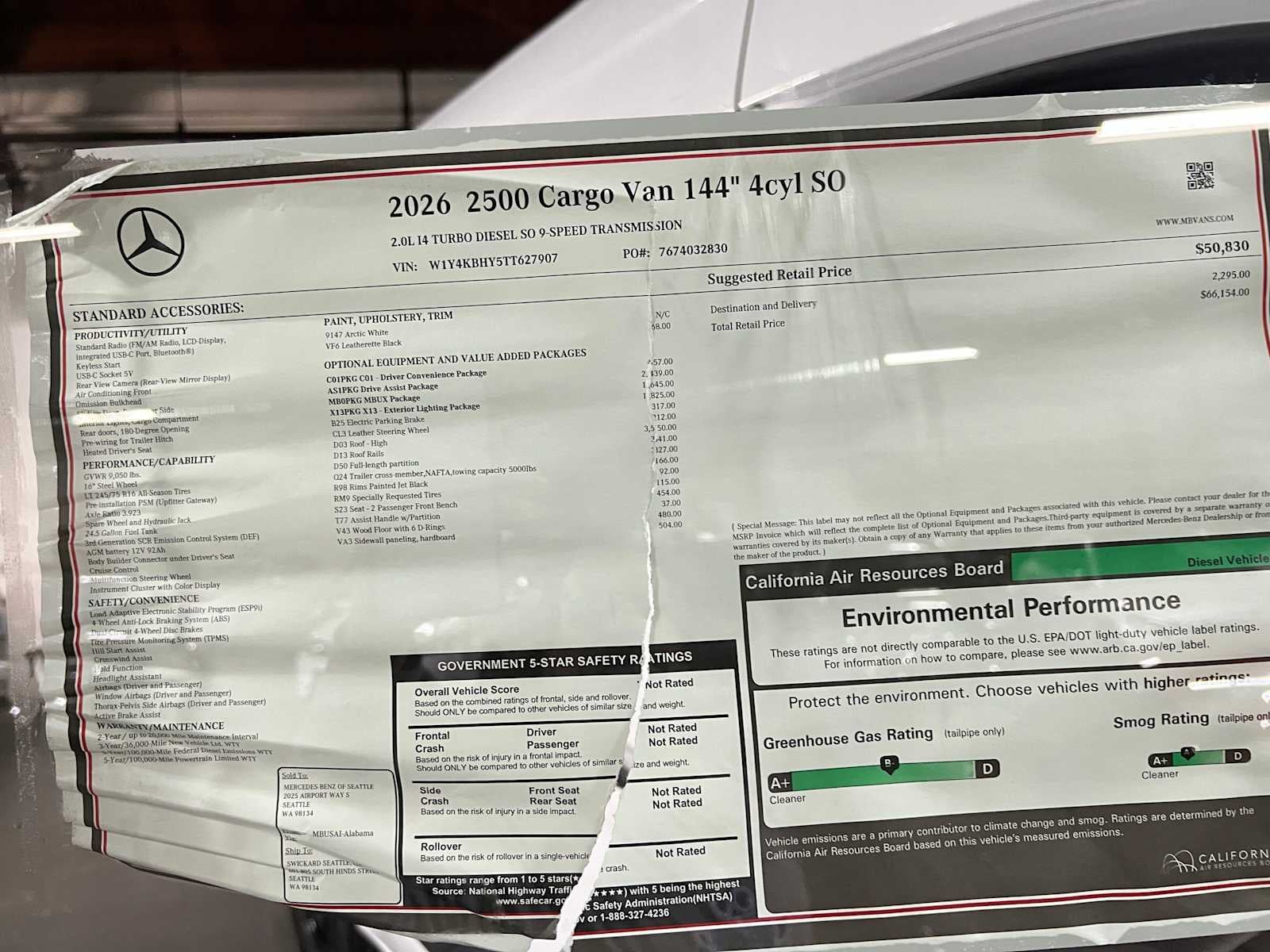 2026 Mercedes-Benz Sprinter Cargo 2500 Standard Roof I4 Diesel 144 RWD
