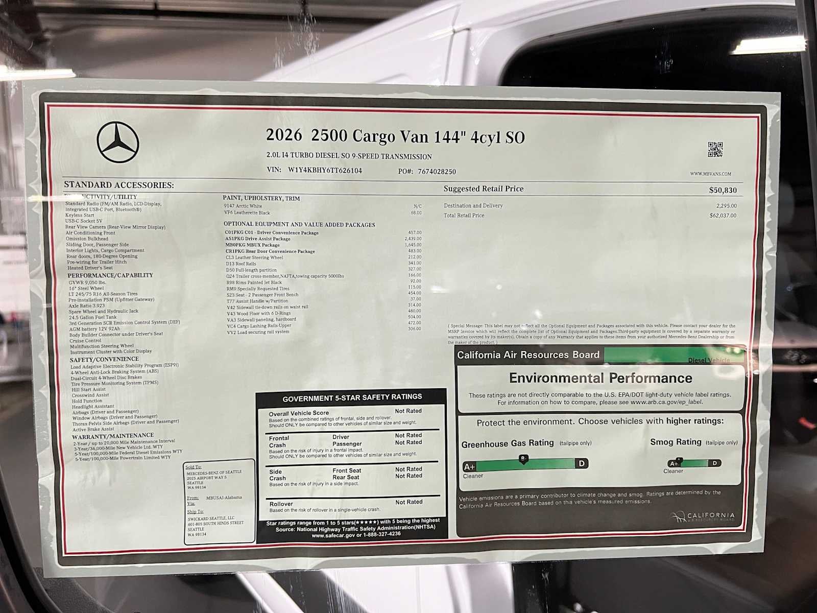 2026 Mercedes-Benz Sprinter Cargo 2500 Standard Roof I4 Diesel 144 RWD